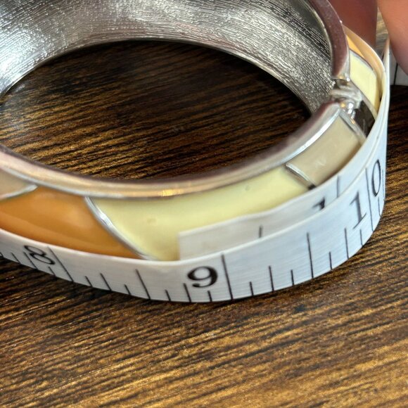 Vintage Enamel Clamper Bracelet Cuff Bangle Clamper Bracelet Orange Tan Yellow - Picture 5 of 7